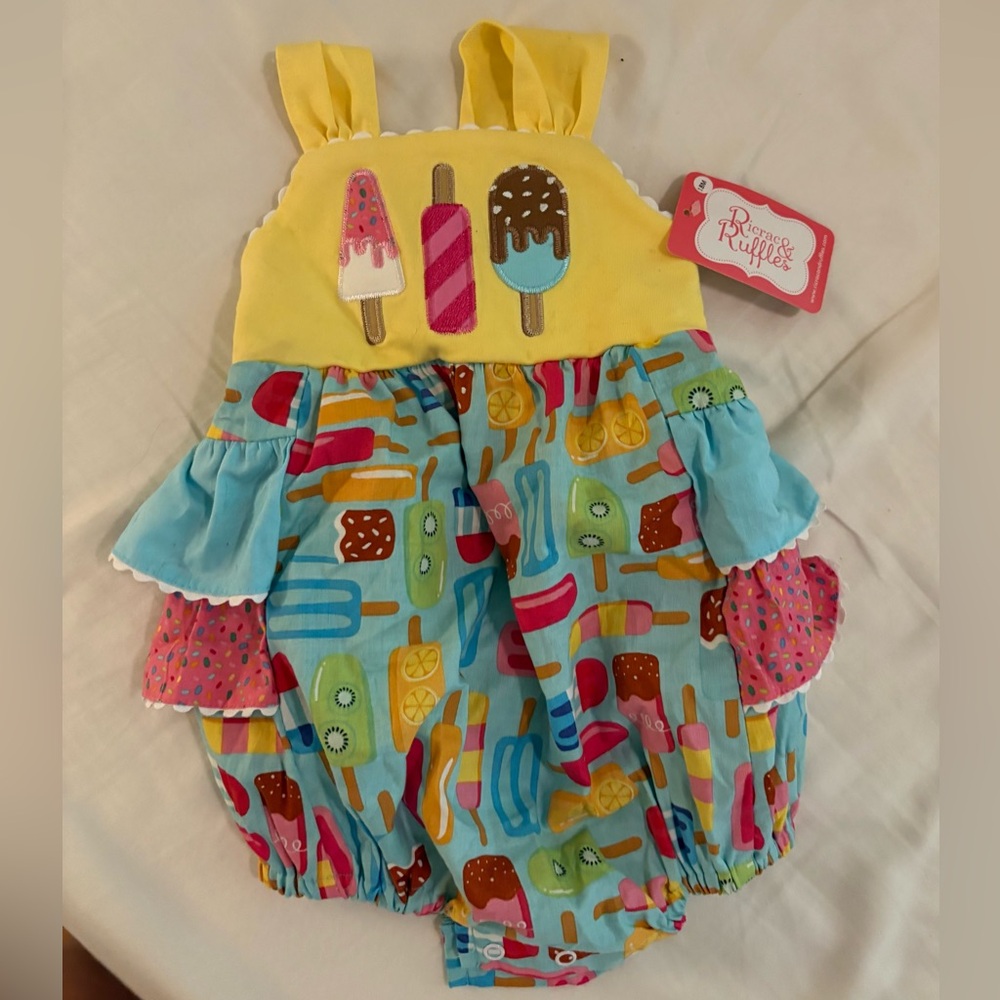 Ruffle Colorful Ice Cream Print Kids One Piece Romper